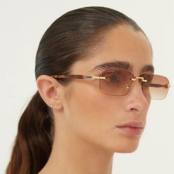 Gucci GG1221S 004 BRAND NEW Sunglasses Gold Yellow Red Mirrored Square Unisex - Picture 3 of 14